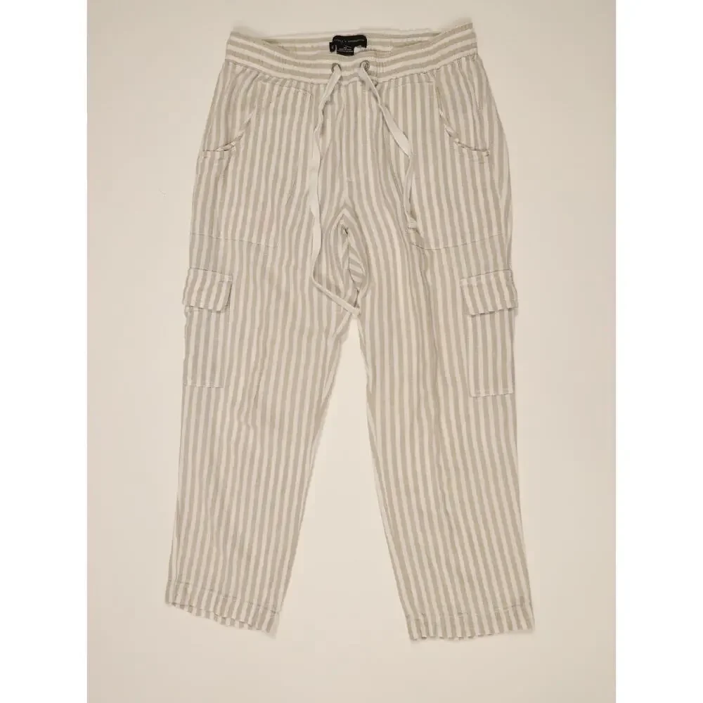 Sanctuary x Anthropologie Linen Blend Cargo Pants Striped Coastal Boho XS New